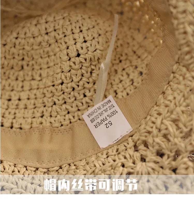 Fashion Baby Petal Brim Straw Woven Hat Sun Protection Lace Cap Kids Girls Princess Collapsible Beach Cute Infant Bucket Hats