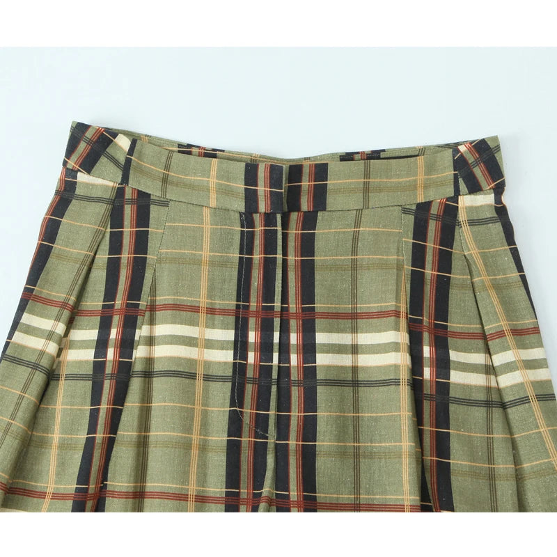 MUJER Plaid Baggy Pants Woman Casual Wide Leg Pants for Women Mid Waist Oversize Women's Pants Vintage Pleated Trousers Womens