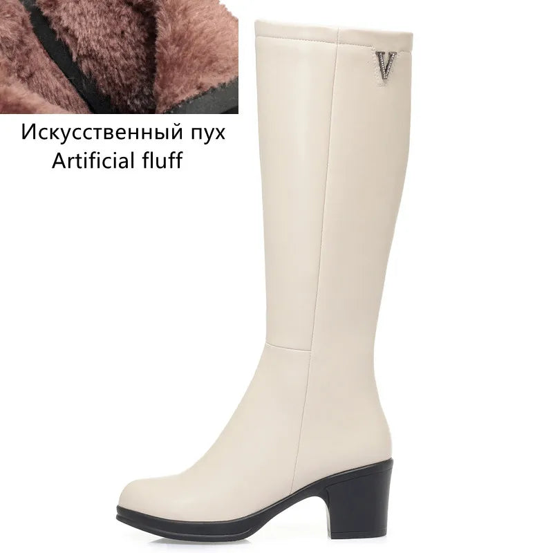 AIYUQI  Women Knight Boots Genuine Leather 2026 New Wool Warm Women Winter Boots Round Toe High Heels Fashion Women Long Boots