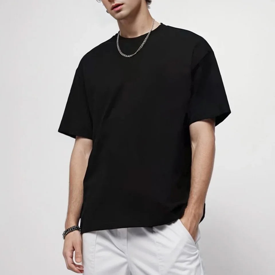 100% Pure Cotton Men T-shirt High End Brand Summer Breathable Short Sleeve Round Neck Casual Fashion Tops Tees