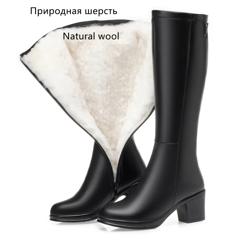 AIYUQI  Women Knight Boots Genuine Leather 2026 New Wool Warm Women Winter Boots Round Toe High Heels Fashion Women Long Boots