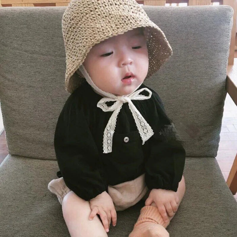 Summer Baby Sun Hat Handmade Woven Straw Cap for Toddler Boy Girl Outdoor Sunshade Beach Sun Hats Kids Panama Bonnet