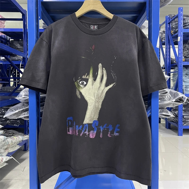 Saint JESUS Night Light Destruction distressed printed short sleeved T-shirt T Shirt Men Women T Shirt Top Tees