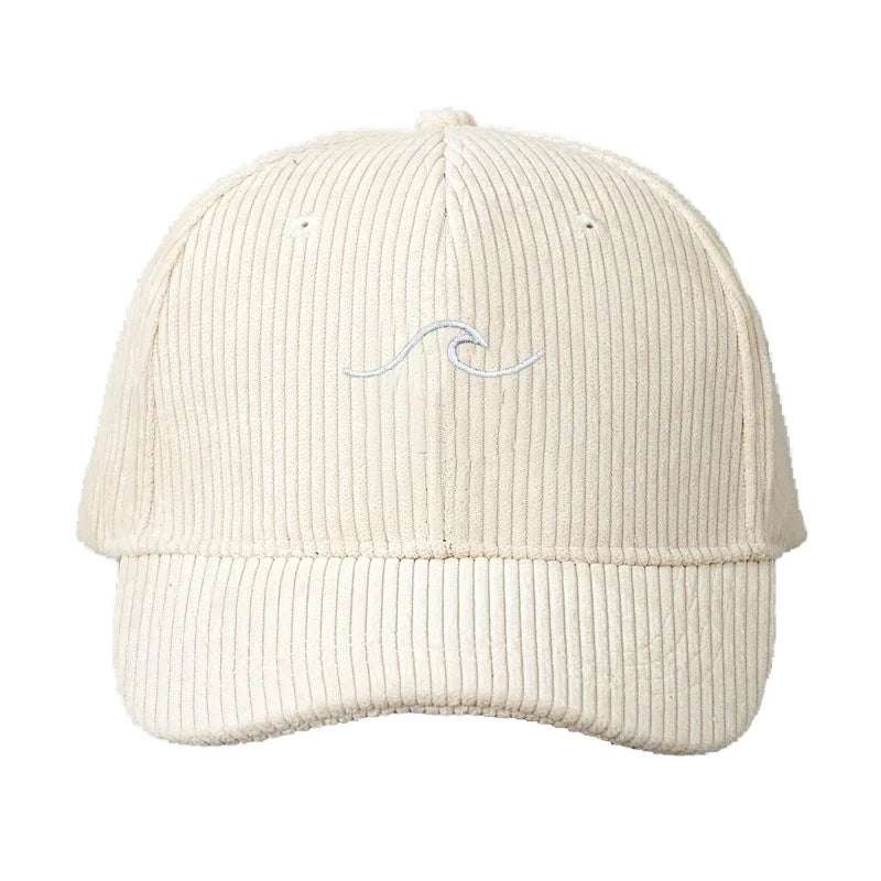 Corduroy Baseball Cap Men Women Wave Pattern Embroidery Adjustable Dad Cap Outdoor Casual Streetwear Neutral Fashion Sun Hat