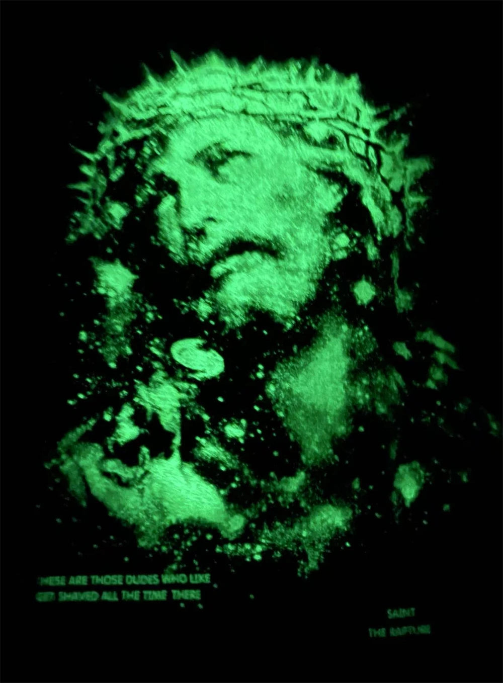 Saint JESUS Night Light Destruction distressed printed short sleeved T-shirt T Shirt Men Women T Shirt Top Tees
