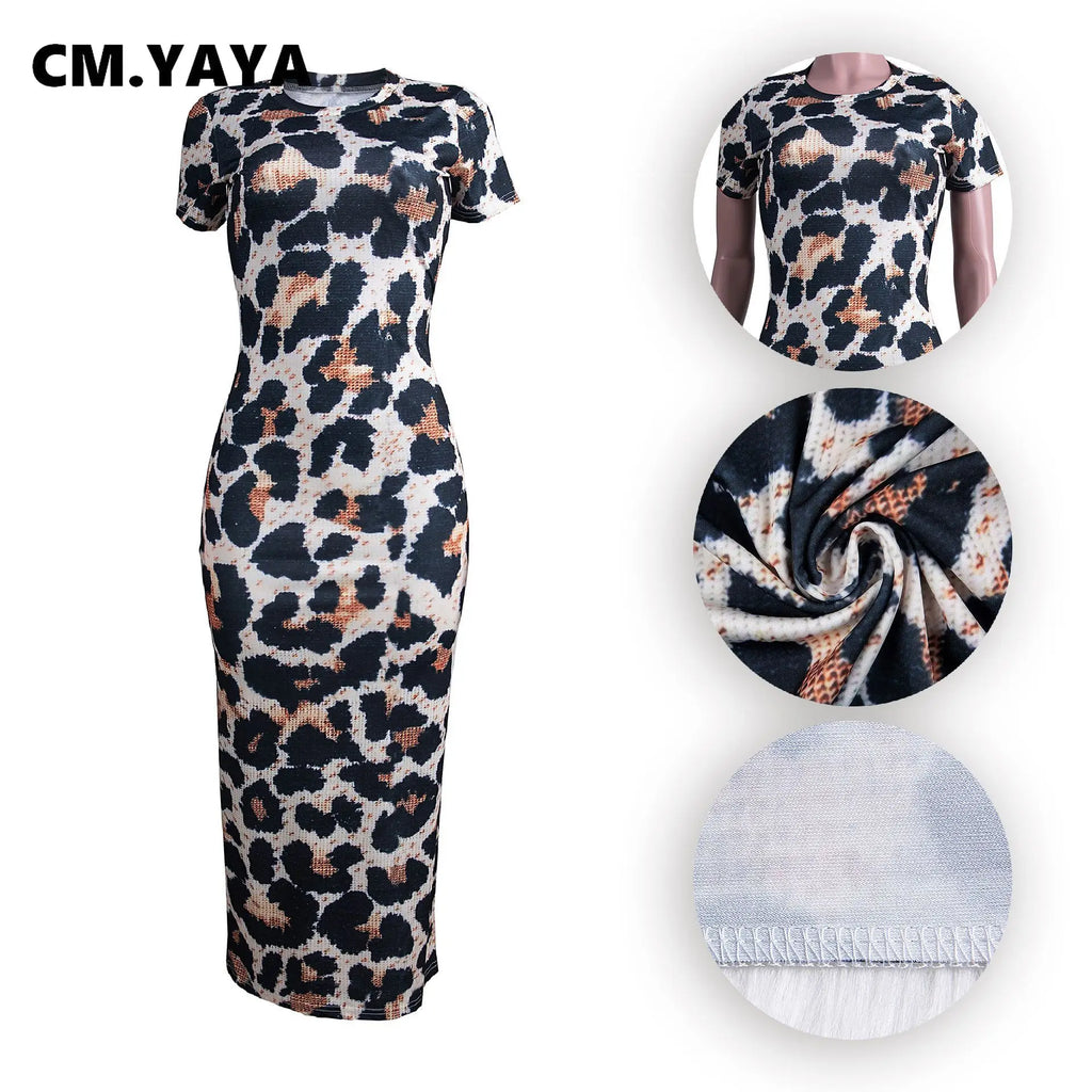 Summer Women Clothes Long Maxi Dress Short Sleeve Leopard Print Night Club Party Sexy Bandage Elegant Dresses Vestidos