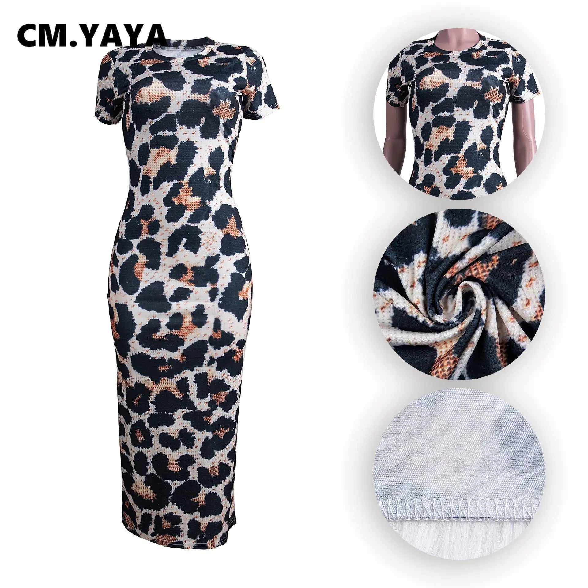Summer Women Clothes Long Maxi Dress Short Sleeve Leopard Print Night Club Party Sexy Bandage Elegant Dresses Vestidos
