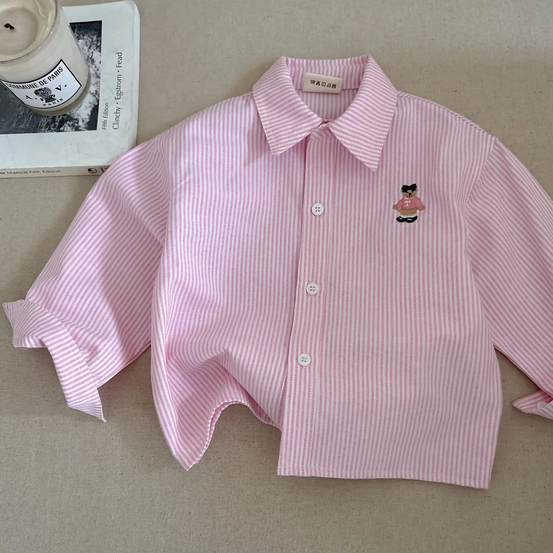 Children's Shirt 2025 Spring Cartoon Boys' Girls' Long Sleeve Blouses Shirts Korean Children's Clothing Pink Blue White Blouse