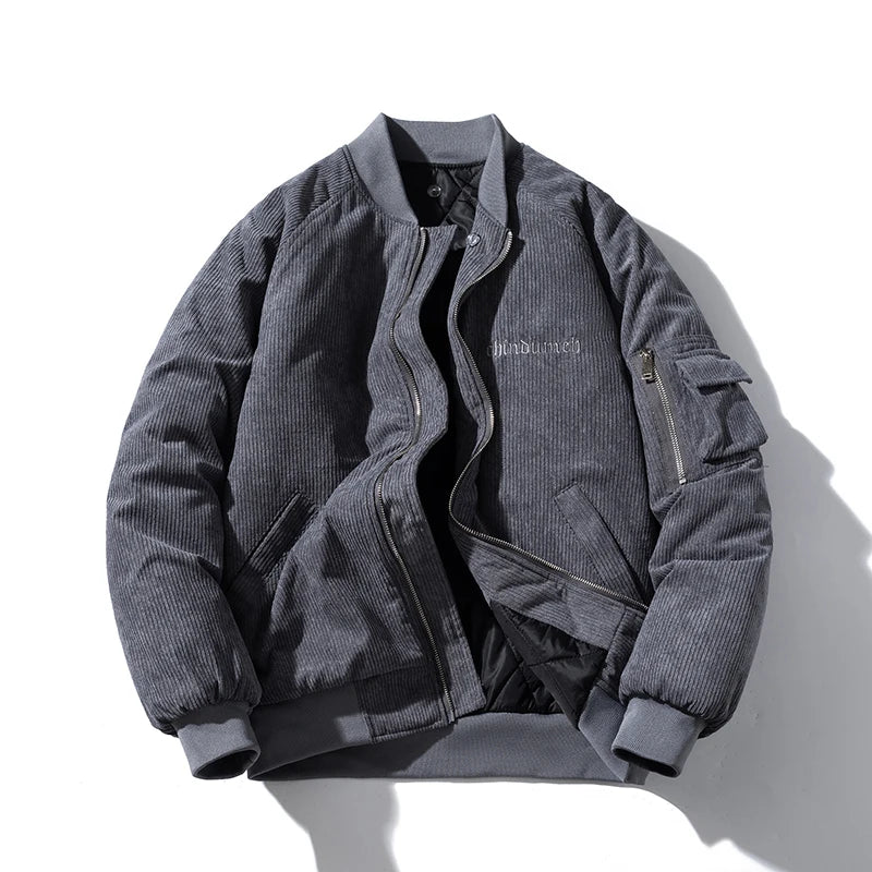 Fashion Bomber Jacket Man Vintage Letter Embroidery Pilot Jacket Women Solid Cotton Corduroy Autumn Winter Coat Hooded Designer