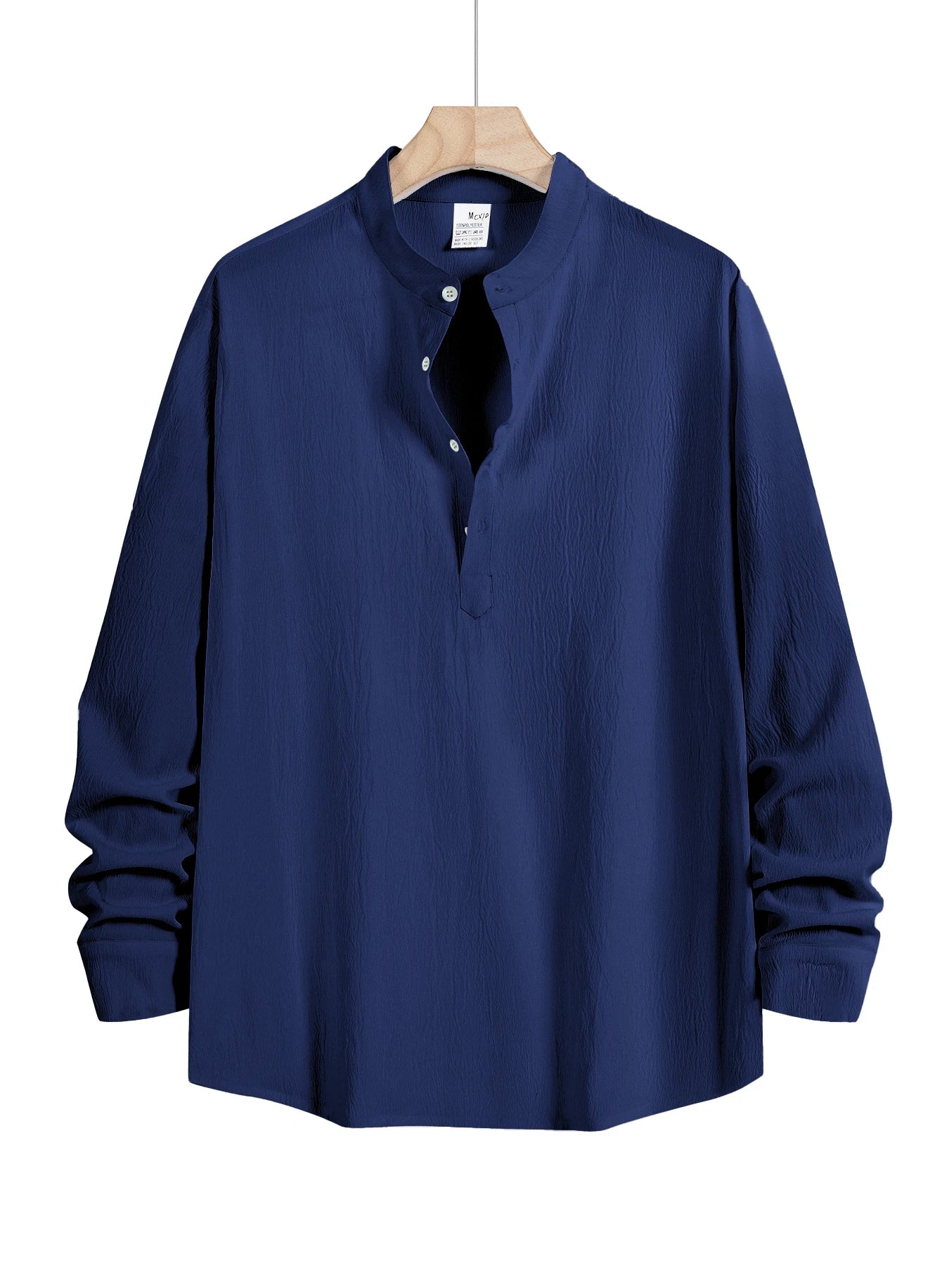 Men's Long-Sleeved Shirt Summer Beach Style Shirts Solid Color Casual Versatile Stand-Up Collar Shirt Male Top