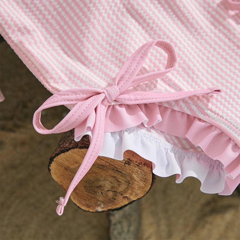 MISOWMNJOY Infant Baby Girls Summer Swimsuit with Hat Toddler Striped Long Sleeve Zipper Bathing Suit Children Beach Swimwear