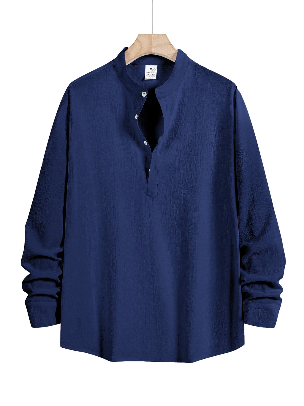 Men's Long-Sleeved Shirt Summer Beach Style Shirts Solid Color Casual Versatile Stand-Up Collar Shirt Male Top