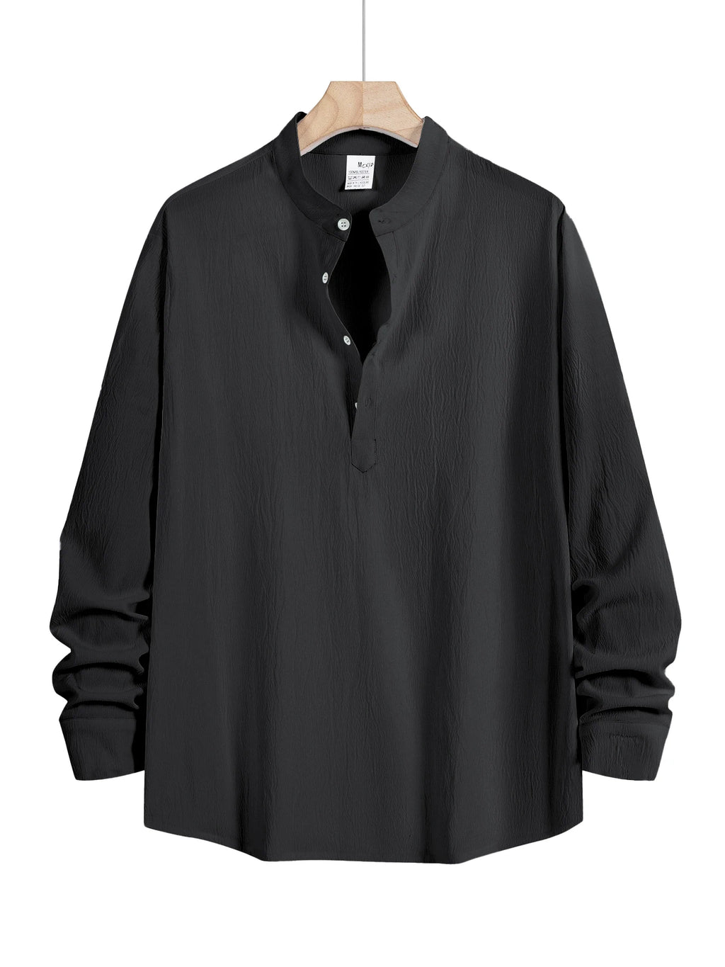 Men's Long-Sleeved Shirt Summer Beach Style Shirts Solid Color Casual Versatile Stand-Up Collar Shirt Male Top