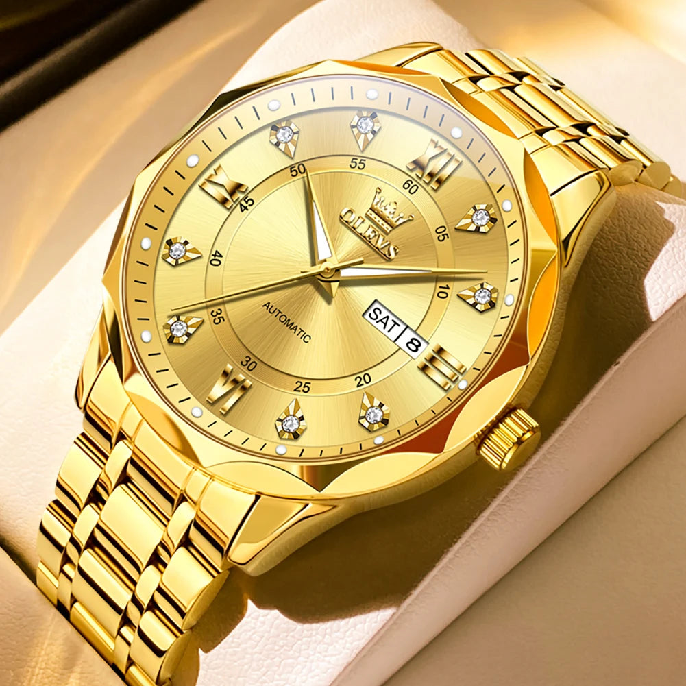 OLEVS 6727 Men's Watches Business Fashion Original Automatic Mechanical Watch for Man Grey Double Scale Waterproof Luminous Date