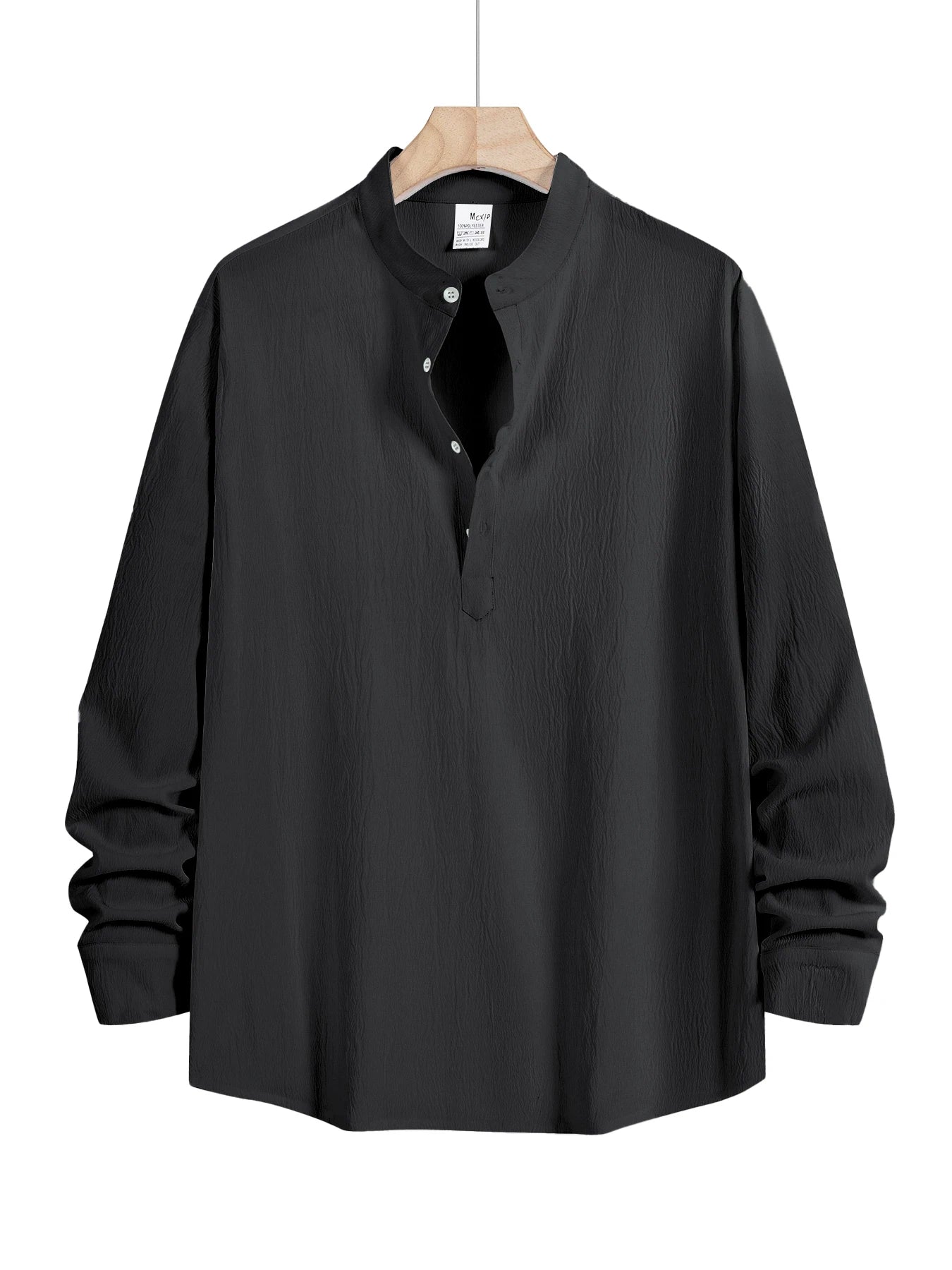 Men's Long-Sleeved Shirt Summer Beach Style Shirts Solid Color Casual Versatile Stand-Up Collar Shirt Male Top
