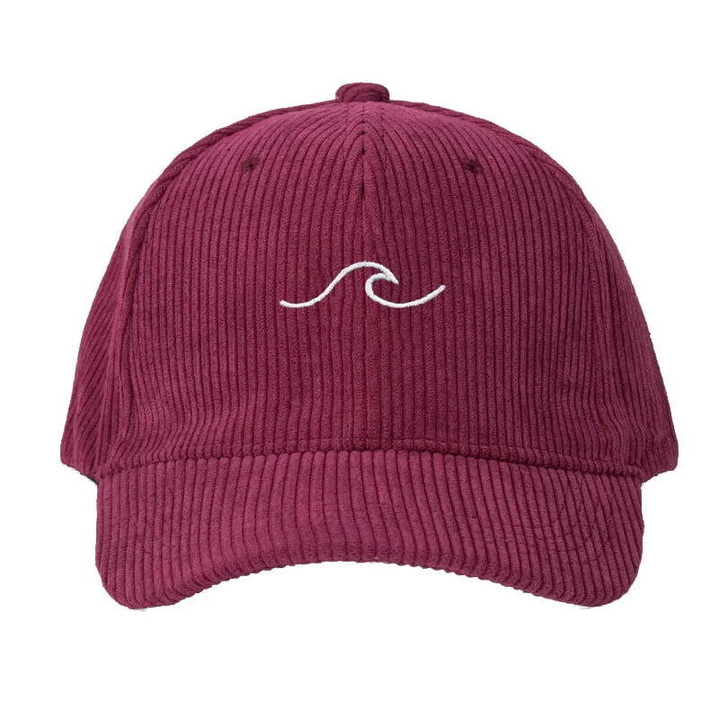 Corduroy Baseball Cap Men Women Wave Pattern Embroidery Adjustable Dad Cap Outdoor Casual Streetwear Neutral Fashion Sun Hat