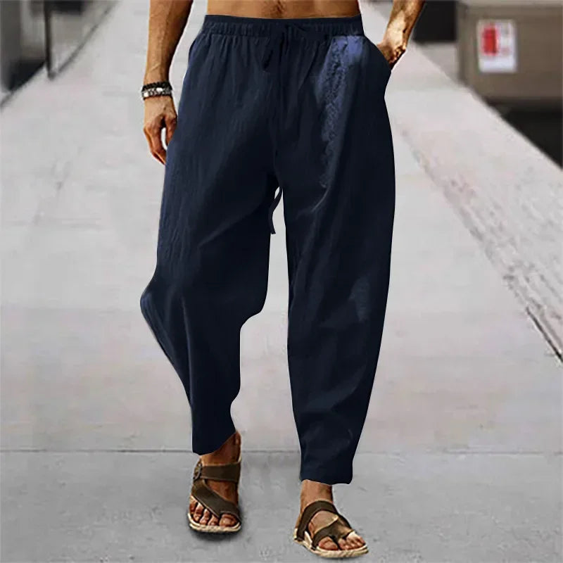 2026 Men Cotton Linen Pants Summer and Autumn Solid High Waist Wide-Leg Trousers Male Loose Hemp Casual Breathable Sports Pants