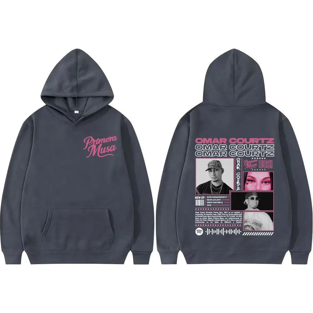 Omar Courtz Primera Musa Album Tour Double Sided Printed Hoodies Men Women Hip Hop Vintage Hoodie Casual Long Sleeve Sweatshirts