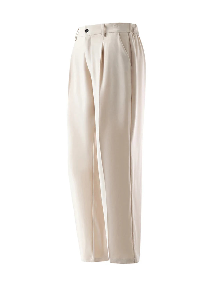 Summer Korean Men's Pants Light&Thin Polyester Elastic Waist Semi-Wide Loose Slacks Drape Suit Pants Male Casual Trousers