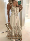 Printed Design Beige & Rust Ornate Halter Maxi Dress