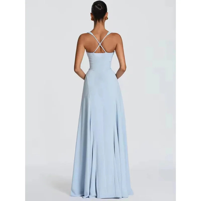Off-Shoulder Backless Sexy Maxi Dress Women Elegant Spaghetti Strap Sleeveless Bodycon Club Party Evening Dress Fashion