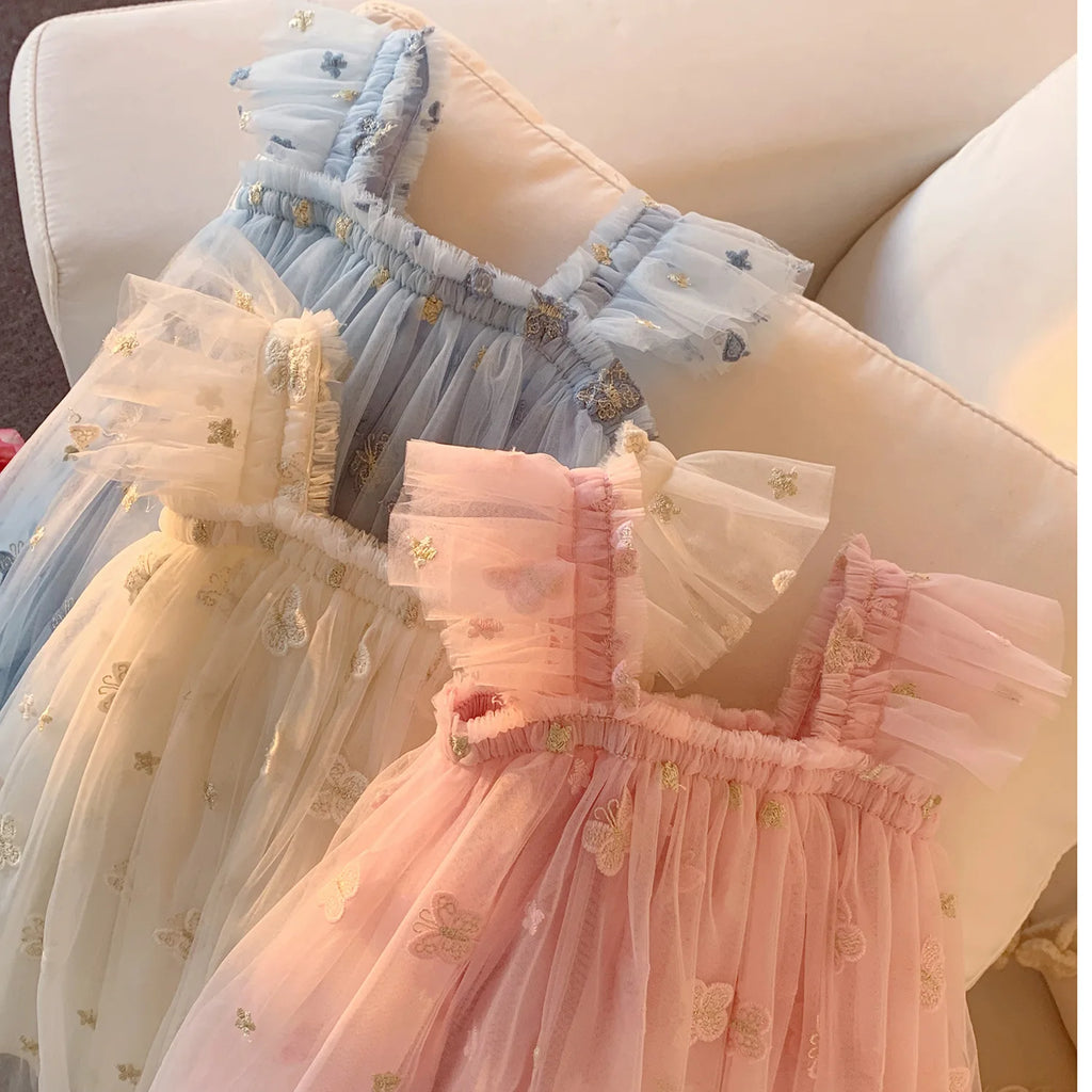 1-7T Toddler Kid Baby Girl Clothes Off Shoulder Heart Print Girls Dress Elegant Summer Sundress Beach Princess Dress Outfit