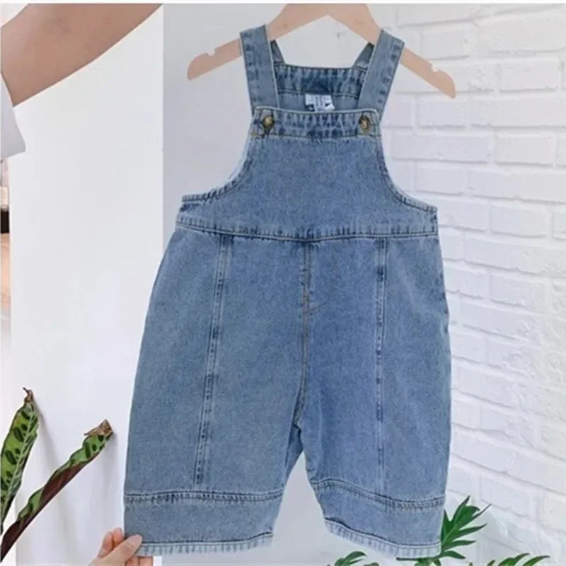 2025 Autumn New Children Loose Overalls boys girls casual all-match denim Trousers Spring Fall Solid Outwear 1-7Y Kids bib pants