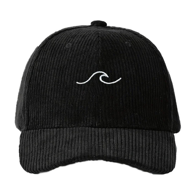 Corduroy Baseball Cap Men Women Wave Pattern Embroidery Adjustable Dad Cap Outdoor Casual Streetwear Neutral Fashion Sun Hat