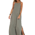2025 Lady Strappy Maxi Dress A-line Vest Type Ankle Length Summer Beach Dress Loose Casual O Neck Side Split Summer Long Dress