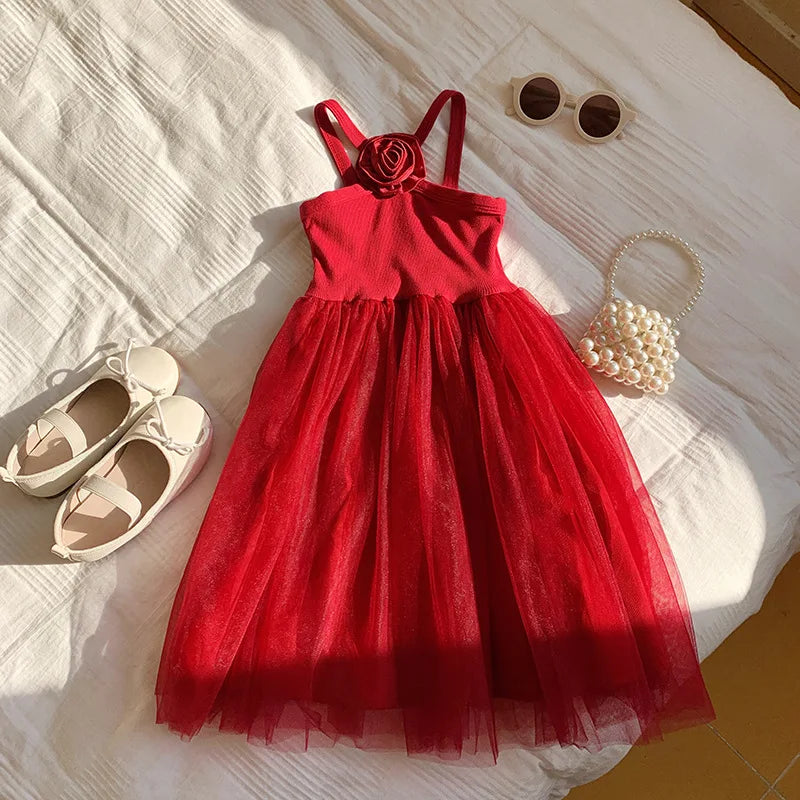 1-7T Toddler Kid Baby Girl Clothes Off Shoulder Heart Print Girls Dress Elegant Summer Sundress Beach Princess Dress Outfit