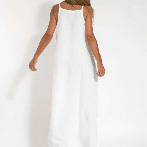 2025 Lady Strappy Maxi Dress A-line Vest Type Ankle Length Summer Beach Dress Loose Casual O Neck Side Split Summer Long Dress