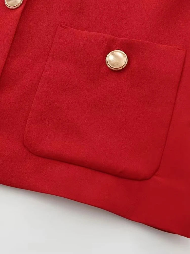 Cropped Jacket with Golden Buttons for Women, O Neck, Long Sleeve, Female Outerwear, Chic Tops, Fashion