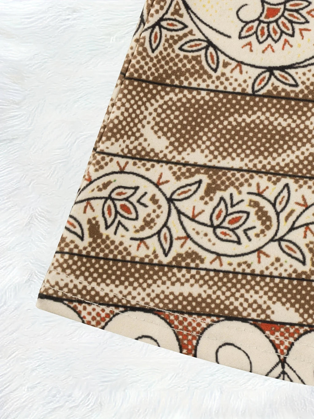 Printed Design Beige & Rust Ornate Halter Maxi Dress