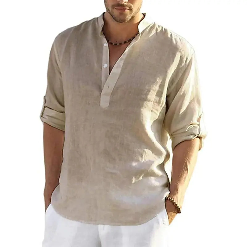 Solid Color 3D Printed Henley Shirts Men's Fashion Streetwear Oversized Stand Collar Long Sleeve Shirt Tops Blouse Man Clothing
