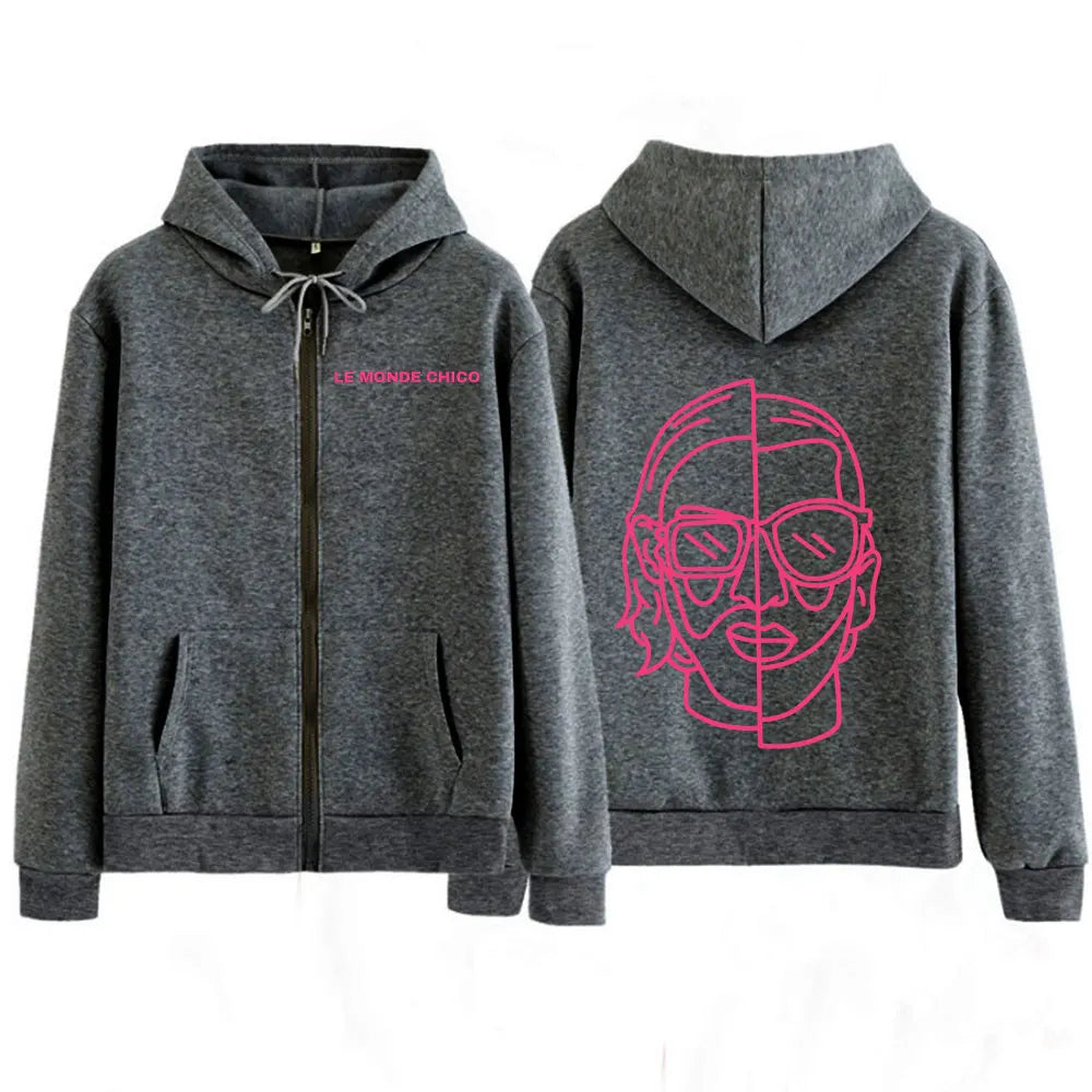 Le Monde Chico Zipper Hoodies French Rapper PNL Album Graphic Zip Up Hooded Sweatshirts Men Women Hip Hop Long Sleeve Pullovers