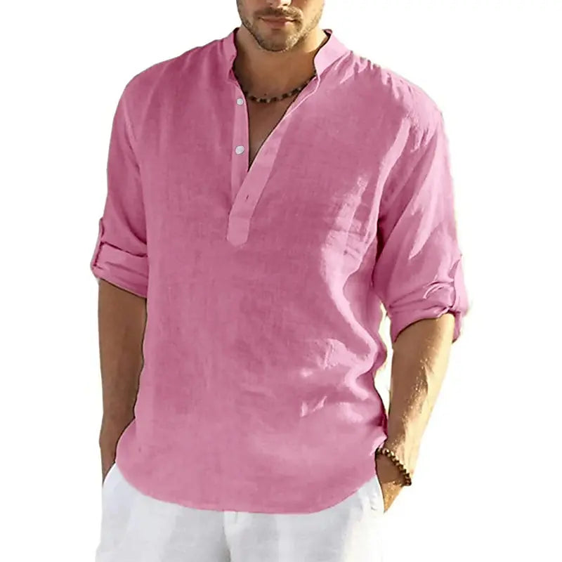 Solid Color 3D Printed Henley Shirts Men's Fashion Streetwear Oversized Stand Collar Long Sleeve Shirt Tops Blouse Man Clothing