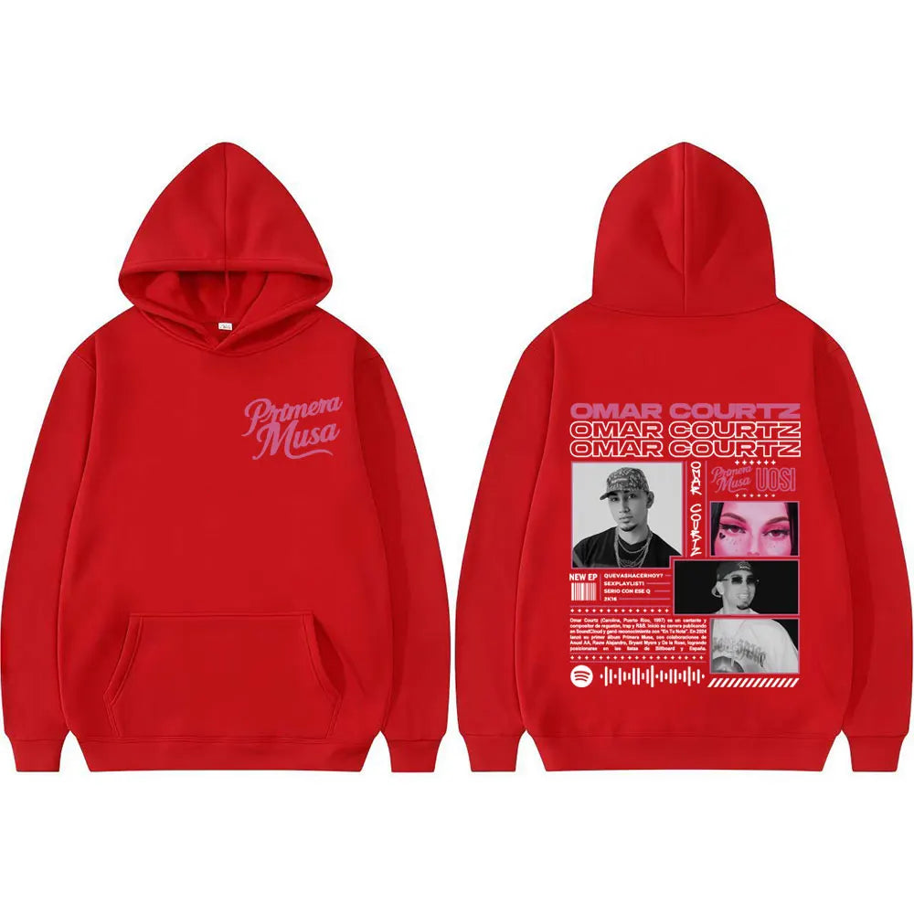Omar Courtz Primera Musa Album Tour Double Sided Printed Hoodies Men Women Hip Hop Vintage Hoodie Casual Long Sleeve Sweatshirts