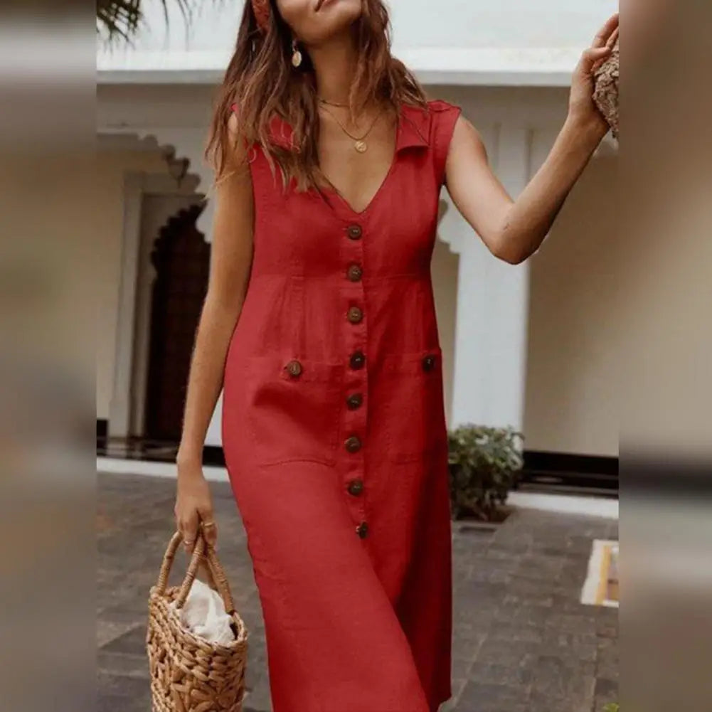 M XL Cotton Linen Tank Dress For Women 2024 Summer Casual Loose Beach Sundress Midi Skirt Female Holiday Maxi Dress Vestido Robe