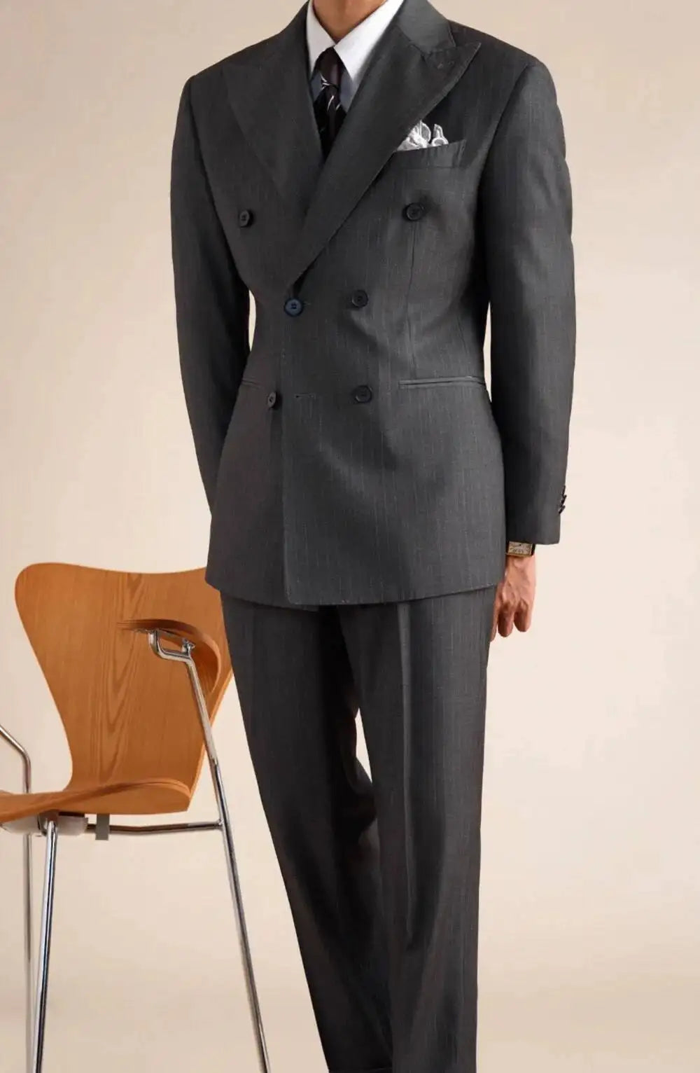 Wool Italian Blazers Suit For Men Business Double Breasted Wedding Tuxedo Suit Smoking Homme Mariage Striped Suit 3 Piece Homme