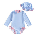 MISOWMNJOY Infant Baby Girls Summer Swimsuit with Hat Toddler Striped Long Sleeve Zipper Bathing Suit Children Beach Swimwear