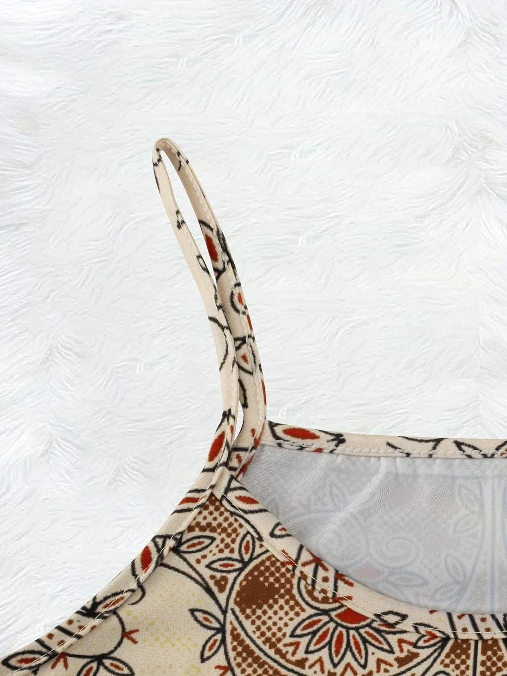Printed Design Beige & Rust Ornate Halter Maxi Dress
