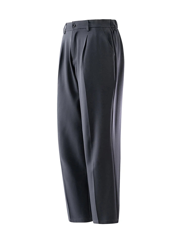 Summer Korean Men's Pants Light&Thin Polyester Elastic Waist Semi-Wide Loose Slacks Drape Suit Pants Male Casual Trousers