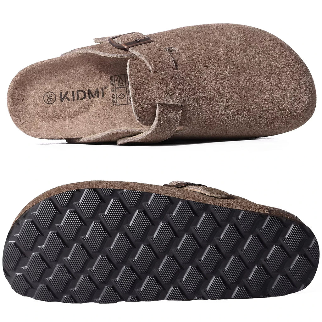 Comwarm Fashion Men's Suede Mules Slippers New Women Clogs Cork Insole Sandals With Arch Support Outdoor Beach Slides Home Shoes