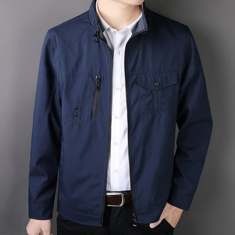 2023 Spring Autumn Jacket Bomber Men's Slim Business Coat Thin Casual Mens Baseball Solid Color Tops Fashion Male Dad Plus Size