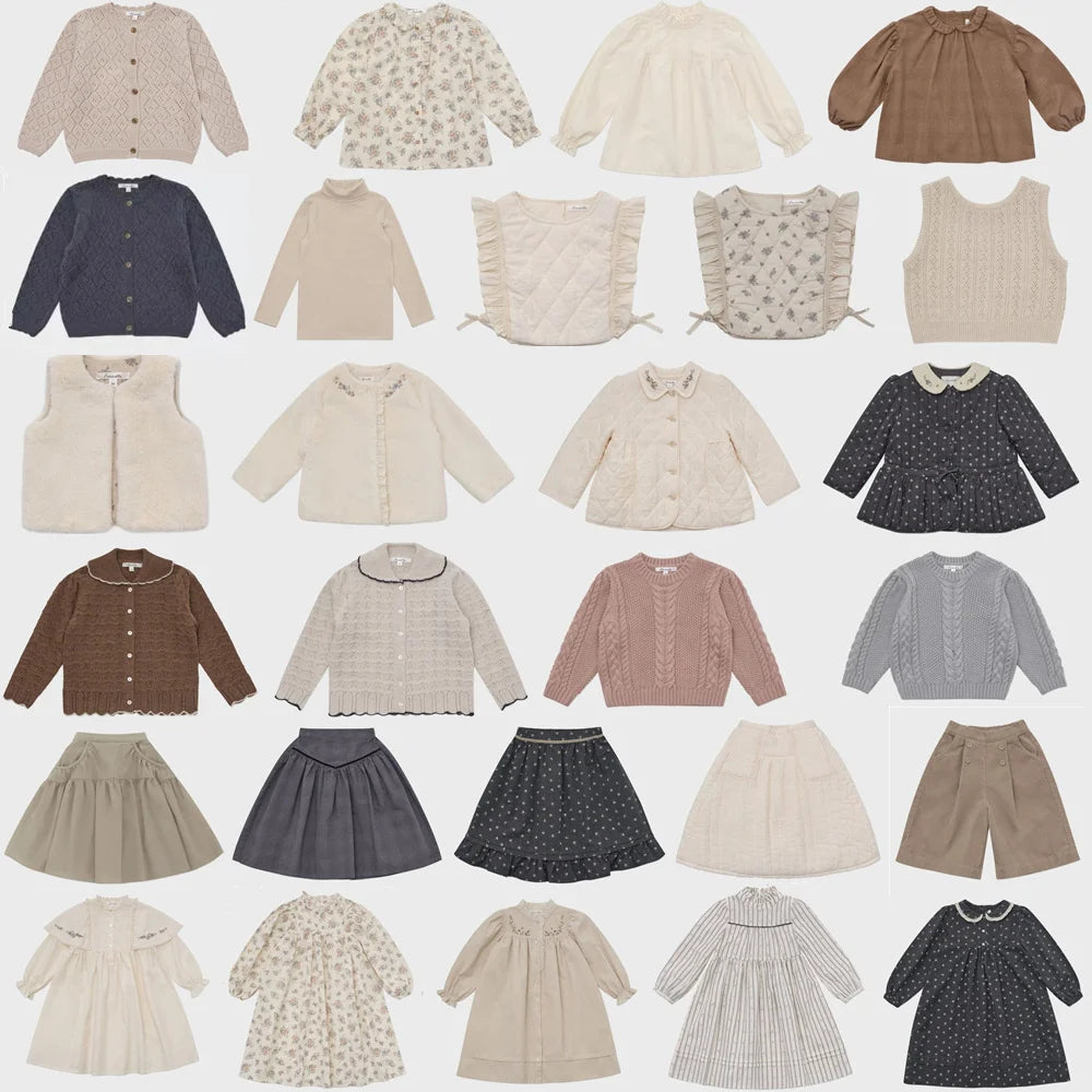 Lou 2025 Autumn Kids Blouse Tee Warm Knit Sweaters Cardigan Winter Down Coat Outwear Floral Girl Skirt Dress Child Pant Cloth