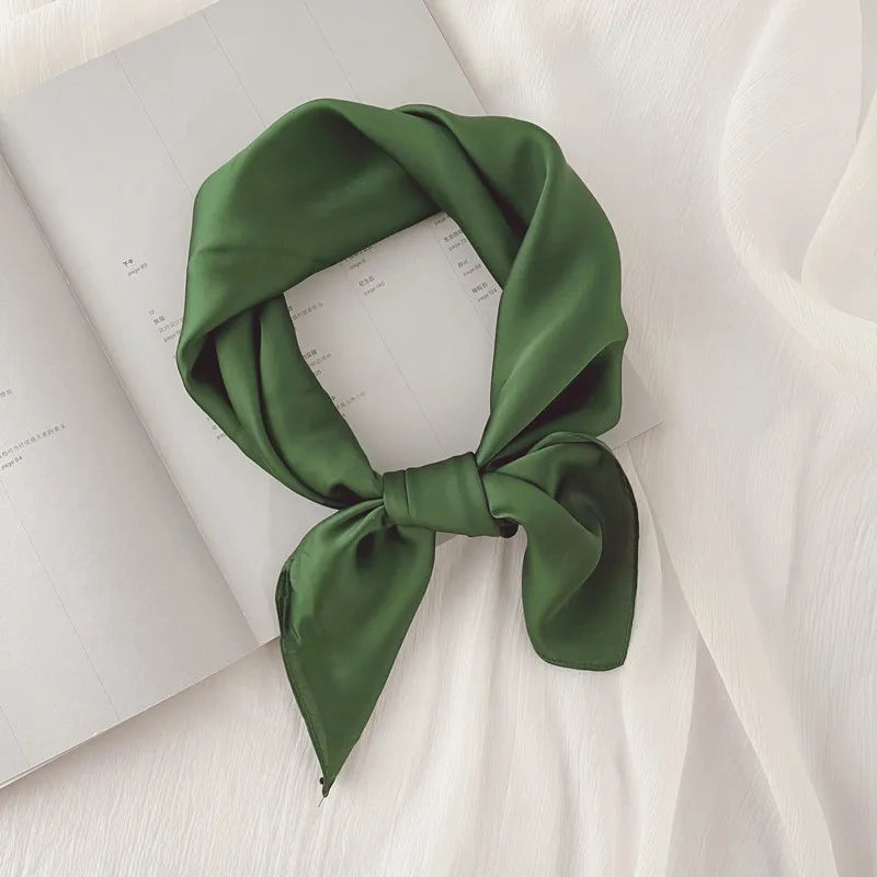Luxury Solid 70*70cm Silk Square Scarf Women Soft Satin Hairband Neckerchief Tie Female Headband Foulard Bag Ribbon Gift