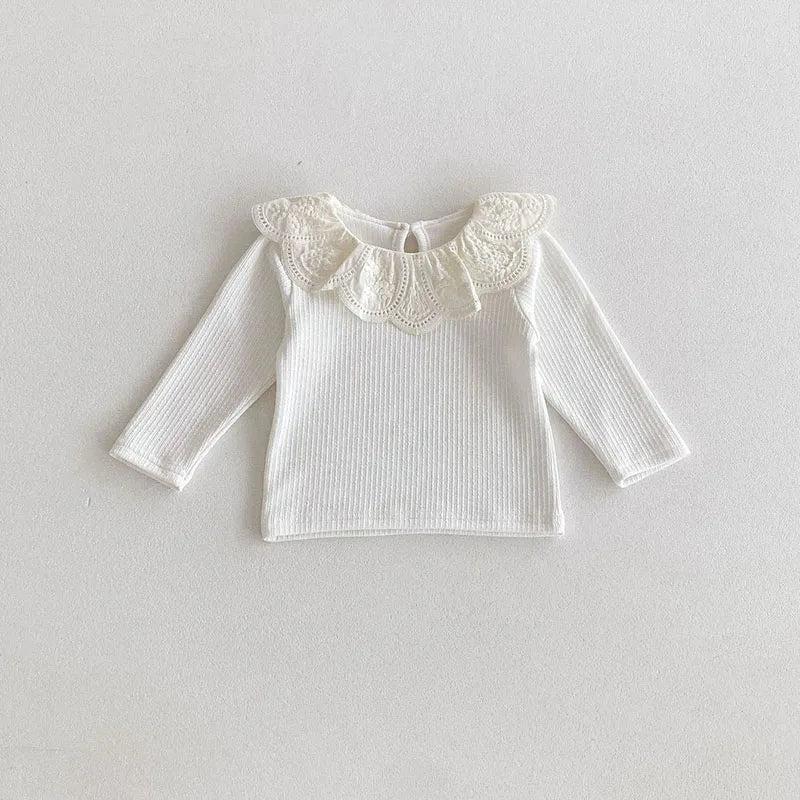 Kids New Autumn Bottoming Shirt Girls Embroidered Flower Lotus Collar Shirt 0-3T Children Simplicity Undershirts