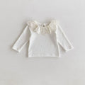 Kids New Autumn Bottoming Shirt Girls Embroidered Flower Lotus Collar Shirt 0-3T Children Simplicity Undershirts