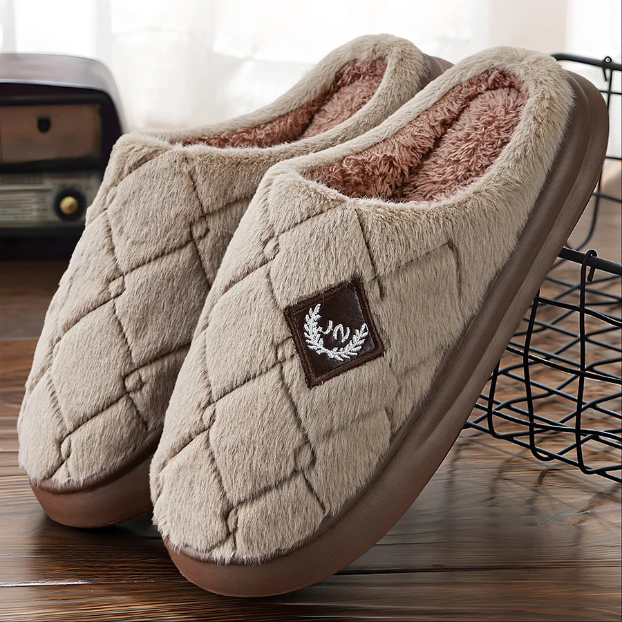Pmoiste Fur Slippers Men Home EVA Platform Cushion Warm Soft Designer Living Room Shoes Cozy Non-slip High Quality Indoor