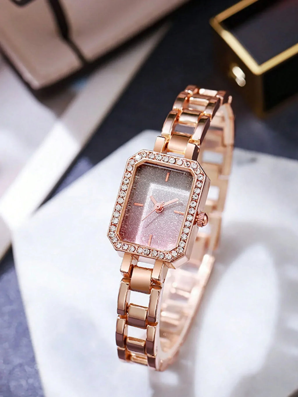2-piece set of women's watches, women's styles, simple and fashionable, starry sky, diamond studded square watch set